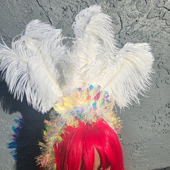Accessories - Glamorous Feather Headdress – Statement Headpiece with Tinsel Accents | Festival